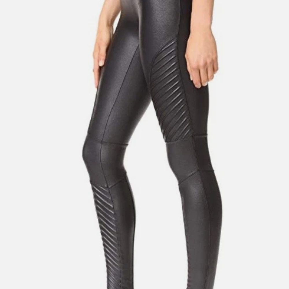 SPANX🖤FAUX LEATHER MOTO BLACK Shiny Black Leggings (STYLE 20136R) SIZE LARGE - Picture 4 of 9